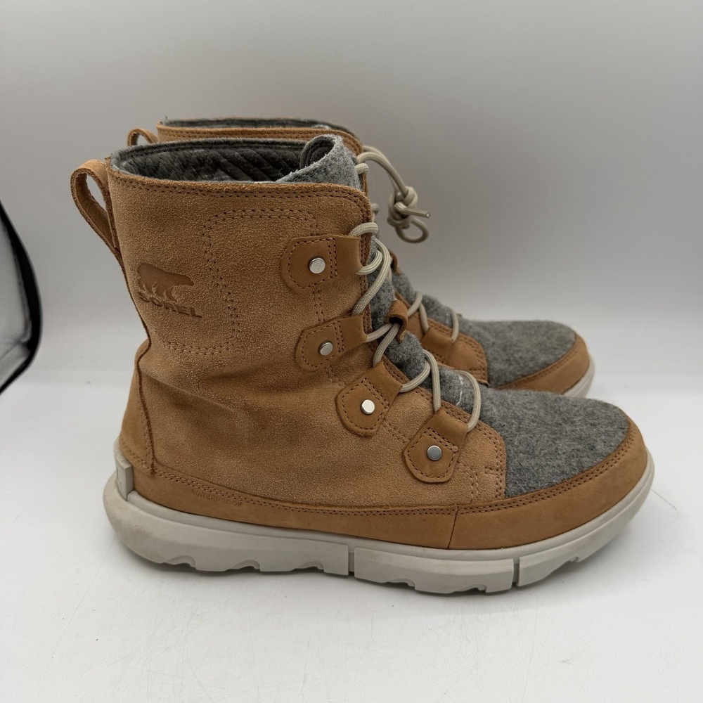Sorel Explorer II Joan Boots Womens Sz 9 Camel Beige Suede Felt NL4460-253 Lined